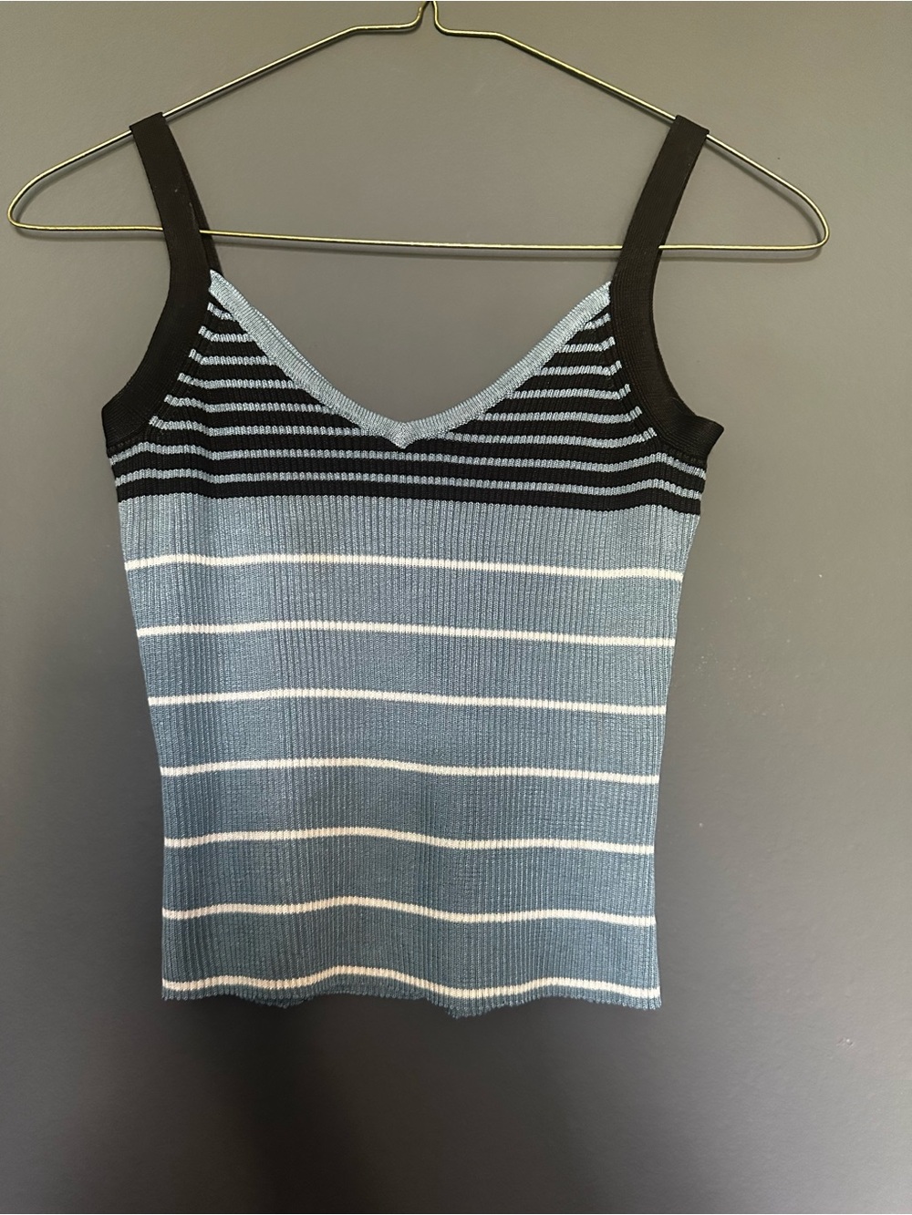 The Limited Blue, White & Black Striped Ribbed Tank